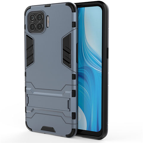 Funda Bumper Silicona y Plastico Mate Carcasa con Soporte para Oppo F17 Pro Azul