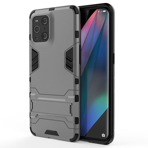 Funda Bumper Silicona y Plastico Mate Carcasa con Soporte para Oppo Find X3 Pro 5G Gris