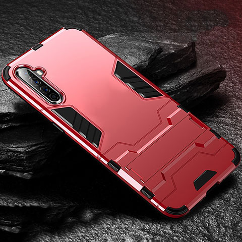 Funda Bumper Silicona y Plastico Mate Carcasa con Soporte para Oppo K5 Rojo