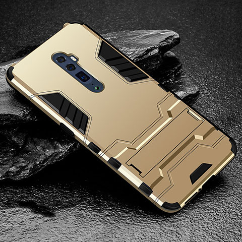 Funda Bumper Silicona y Plastico Mate Carcasa con Soporte para Oppo Reno 10X Zoom Oro