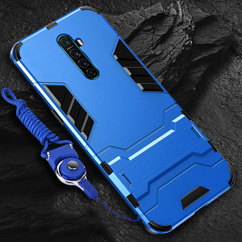 Funda Bumper Silicona y Plastico Mate Carcasa con Soporte para Oppo Reno Ace Azul