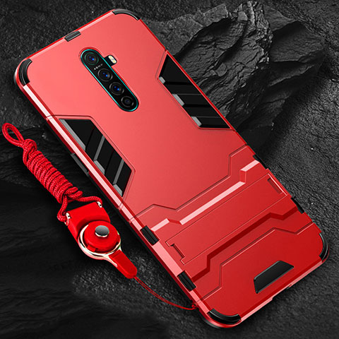 Funda Bumper Silicona y Plastico Mate Carcasa con Soporte para Oppo Reno Ace Rojo