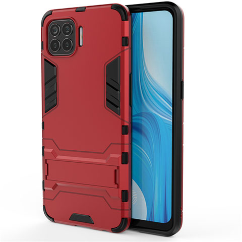 Funda Bumper Silicona y Plastico Mate Carcasa con Soporte para Oppo Reno4 Lite Rojo