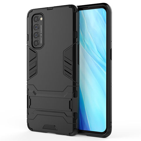 Funda Bumper Silicona y Plastico Mate Carcasa con Soporte para Oppo Reno4 Pro 4G Negro