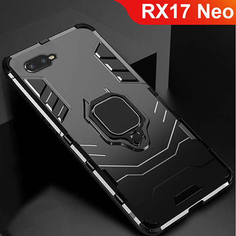 Funda Bumper Silicona y Plastico Mate Carcasa con Soporte para Oppo RX17 Neo Negro