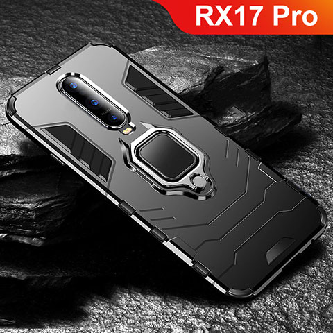 Funda Bumper Silicona y Plastico Mate Carcasa con Soporte para Oppo RX17 Pro Negro