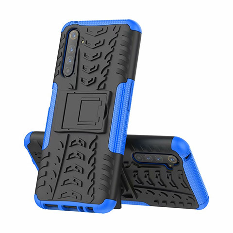 Funda Bumper Silicona y Plastico Mate Carcasa con Soporte para Realme 6 Pro Azul