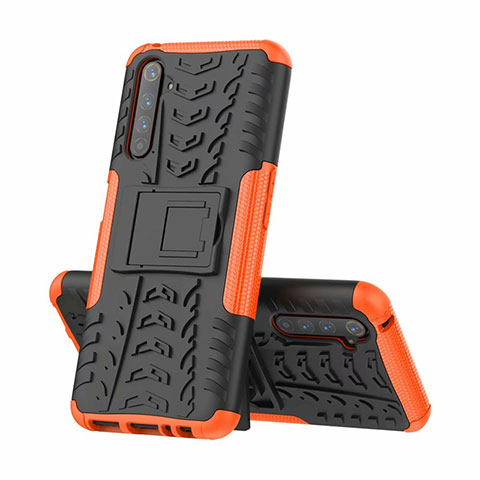 Funda Bumper Silicona y Plastico Mate Carcasa con Soporte para Realme 6 Pro Naranja