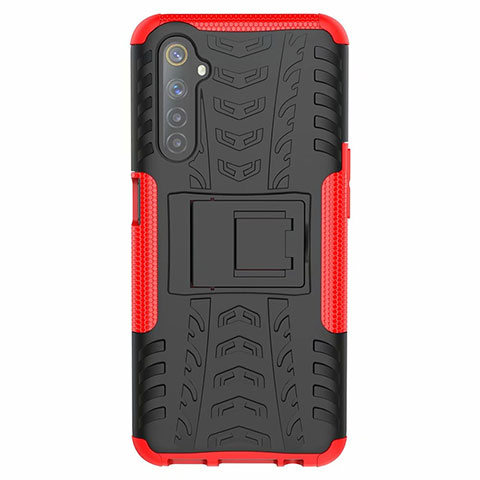 Funda Bumper Silicona y Plastico Mate Carcasa con Soporte para Realme 6 Rojo