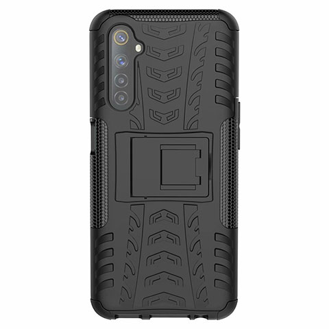 Funda Bumper Silicona y Plastico Mate Carcasa con Soporte para Realme 6s Negro