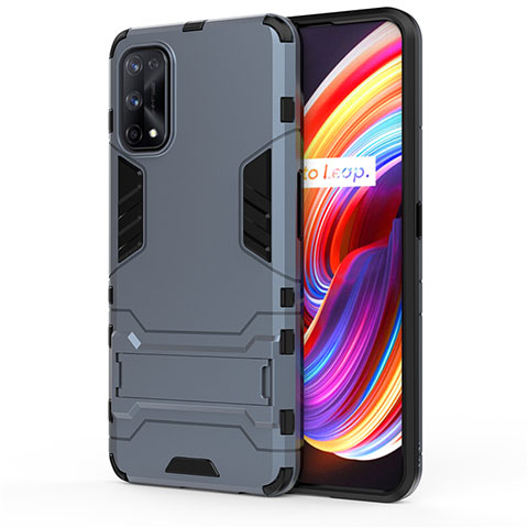 Funda Bumper Silicona y Plastico Mate Carcasa con Soporte para Realme 7 Pro Azul