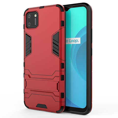 Funda Bumper Silicona y Plastico Mate Carcasa con Soporte para Realme C11 Rojo