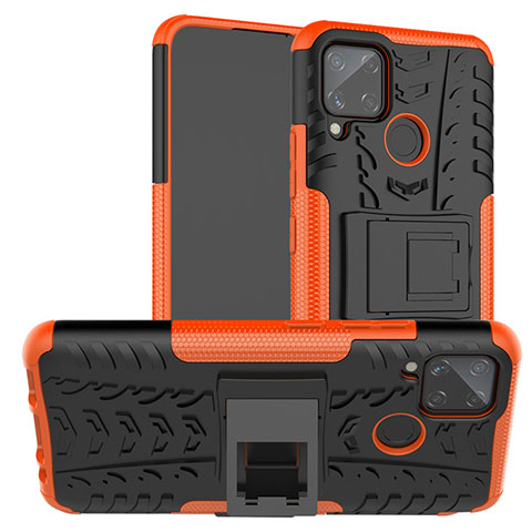 Funda Bumper Silicona y Plastico Mate Carcasa con Soporte para Realme C15 Naranja