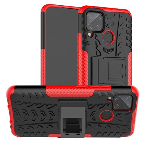 Funda Bumper Silicona y Plastico Mate Carcasa con Soporte para Realme C15 Rojo