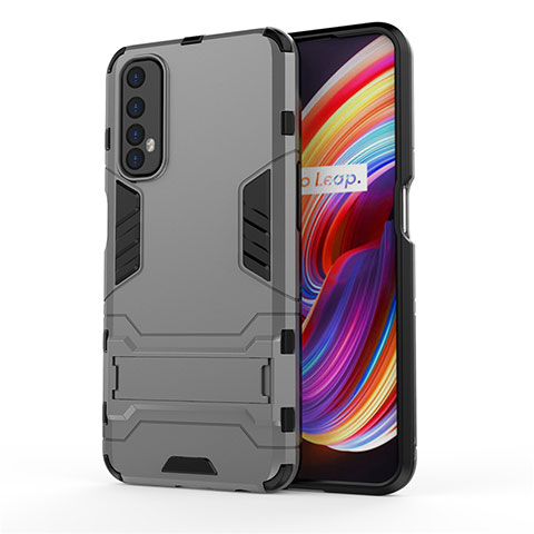 Funda Bumper Silicona y Plastico Mate Carcasa con Soporte para Realme Narzo 30 4G Gris