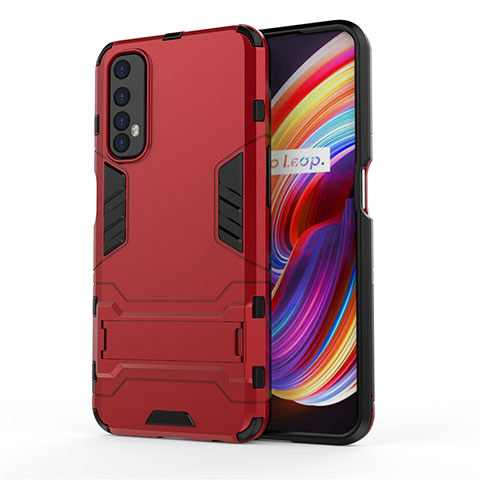 Funda Bumper Silicona y Plastico Mate Carcasa con Soporte para Realme Narzo 30 4G Rojo