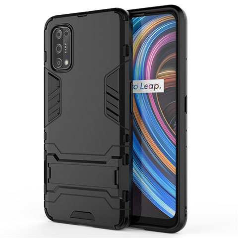 Funda Bumper Silicona y Plastico Mate Carcasa con Soporte para Realme Q2 Pro 5G Negro