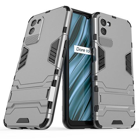 Funda Bumper Silicona y Plastico Mate Carcasa con Soporte para Realme V11s 5G Gris