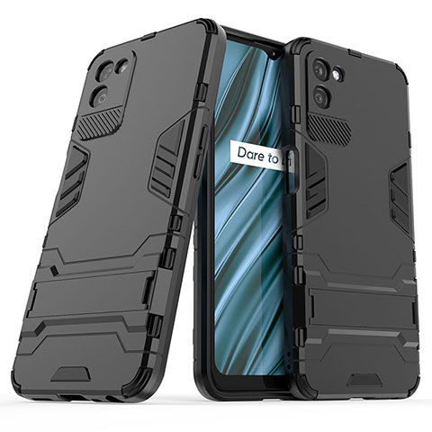 Funda Bumper Silicona y Plastico Mate Carcasa con Soporte para Realme V11s 5G Negro