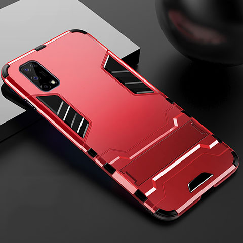 Funda Bumper Silicona y Plastico Mate Carcasa con Soporte para Realme V5 5G Rojo