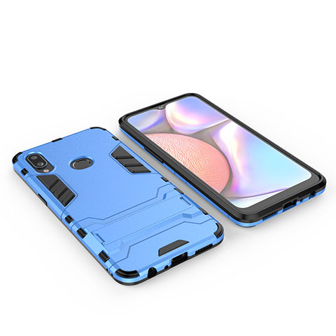 Funda Bumper Silicona y Plastico Mate Carcasa con Soporte para Samsung Galaxy A10s Azul