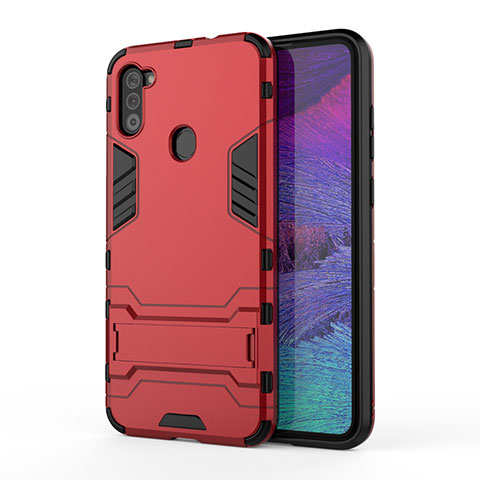 Funda Bumper Silicona y Plastico Mate Carcasa con Soporte para Samsung Galaxy A11 Rojo