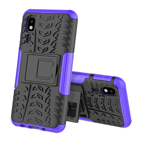 Funda Bumper Silicona y Plastico Mate Carcasa con Soporte para Samsung Galaxy A2 Core A260F A260G Morado