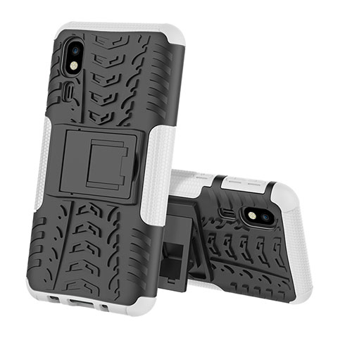 Funda Bumper Silicona y Plastico Mate Carcasa con Soporte para Samsung Galaxy A2 Core A260F A260G Plata