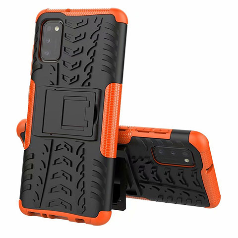 Funda Bumper Silicona y Plastico Mate Carcasa con Soporte para Samsung Galaxy A41 Naranja