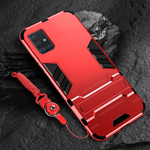 Funda Bumper Silicona y Plastico Mate Carcasa con Soporte para Samsung Galaxy A51 5G Rojo