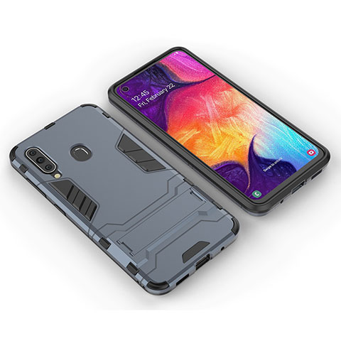 Funda Bumper Silicona y Plastico Mate Carcasa con Soporte para Samsung Galaxy A60 Azul