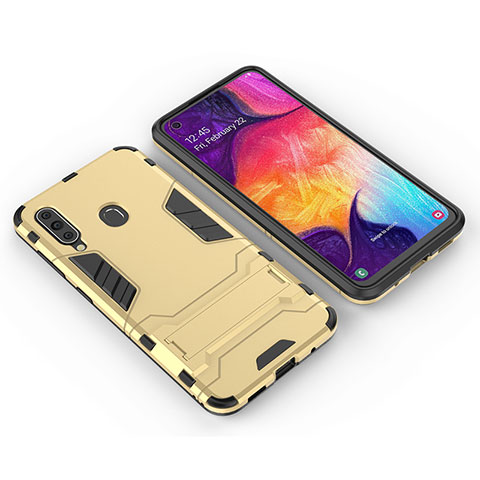 Funda Bumper Silicona y Plastico Mate Carcasa con Soporte para Samsung Galaxy A60 Oro