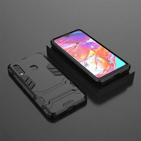 Funda Bumper Silicona y Plastico Mate Carcasa con Soporte para Samsung Galaxy A70E Negro