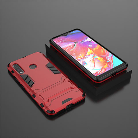 Funda Bumper Silicona y Plastico Mate Carcasa con Soporte para Samsung Galaxy A70E Rojo