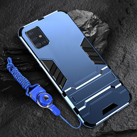 Funda Bumper Silicona y Plastico Mate Carcasa con Soporte para Samsung Galaxy A71 5G Azul