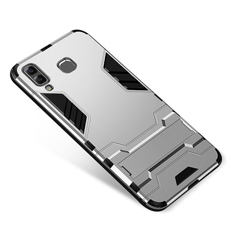 Funda Bumper Silicona y Plastico Mate Carcasa con Soporte para Samsung Galaxy A8 Star Plata