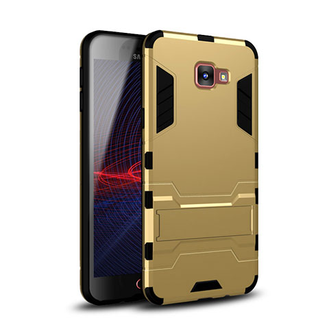 Funda Bumper Silicona y Plastico Mate Carcasa con Soporte para Samsung Galaxy A9 Pro (2016) SM-A9100 Oro