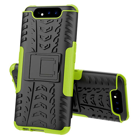 Funda Bumper Silicona y Plastico Mate Carcasa con Soporte para Samsung Galaxy A90 4G Verde