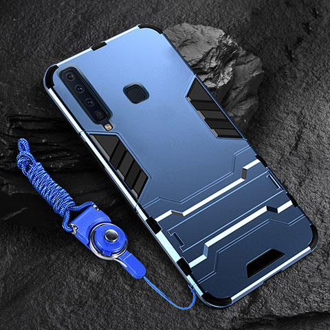 Funda Bumper Silicona y Plastico Mate Carcasa con Soporte para Samsung Galaxy A9s Azul