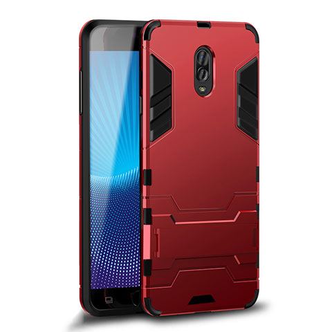 Funda Bumper Silicona y Plastico Mate Carcasa con Soporte para Samsung Galaxy C7 (2017) Rojo