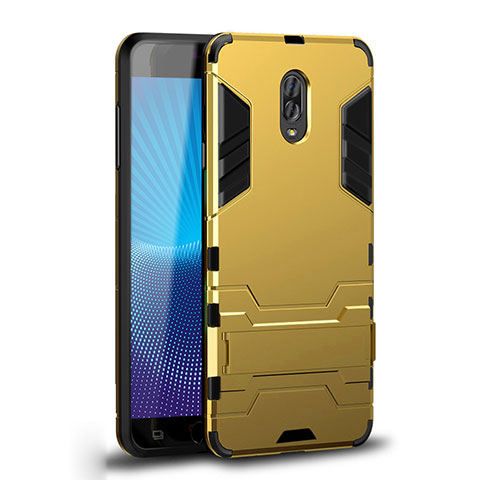 Funda Bumper Silicona y Plastico Mate Carcasa con Soporte para Samsung Galaxy C8 C710F Oro