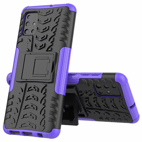 Funda Bumper Silicona y Plastico Mate Carcasa con Soporte para Samsung Galaxy M40S Morado