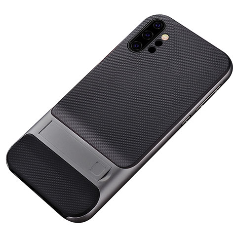 Funda Bumper Silicona y Plastico Mate Carcasa con Soporte para Samsung Galaxy Note 10 Plus 5G Gris