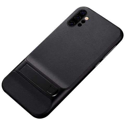 Funda Bumper Silicona y Plastico Mate Carcasa con Soporte para Samsung Galaxy Note 10 Plus 5G Negro