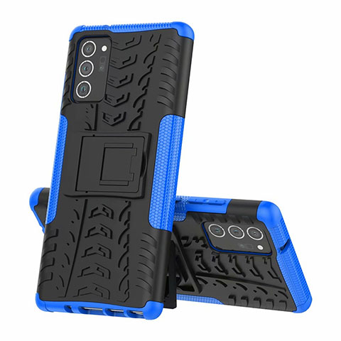 Funda Bumper Silicona y Plastico Mate Carcasa con Soporte para Samsung Galaxy Note 20 5G Azul