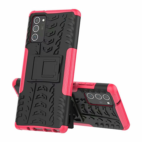 Funda Bumper Silicona y Plastico Mate Carcasa con Soporte para Samsung Galaxy Note 20 5G Rosa Roja