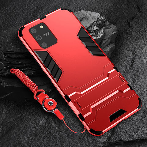 Funda Bumper Silicona y Plastico Mate Carcasa con Soporte para Samsung Galaxy S10 Lite Rojo