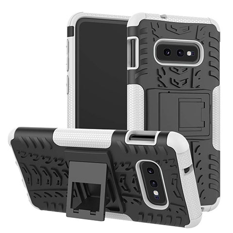 Funda Bumper Silicona y Plastico Mate Carcasa con Soporte para Samsung Galaxy S10e Blanco