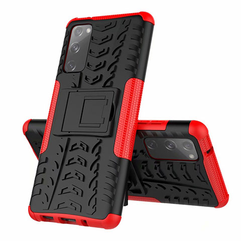 Funda Bumper Silicona y Plastico Mate Carcasa con Soporte para Samsung Galaxy S20 FE 4G Rojo