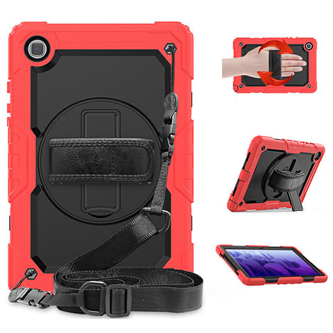 Funda Bumper Silicona y Plastico Mate Carcasa con Soporte para Samsung Galaxy Tab A7 Wi-Fi 10.4 SM-T500 Rojo